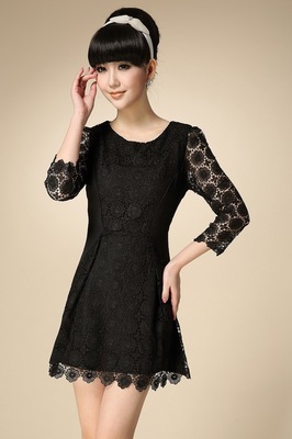 【2014新款连衣裙春装 时尚正品勾花镂空太阳花连衣裙收腰 批发代理】价格,厂家,图片,连衣裙,深圳市龙岗区天晴服饰商行-