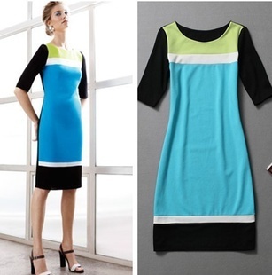 批发采购连衣裙-一件代发服装欧美大牌明星同款厂家直销批发拼色修身短袖裙L0847.