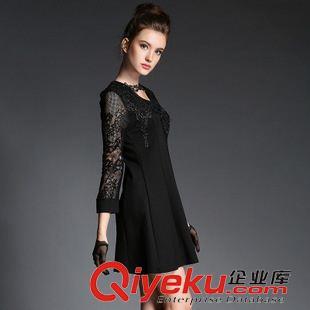 春夏款连衣裙 实拍2015春装新款蕾丝拼接绣花收腰修身显瘦A字弹力连衣裙图片|春夏款连衣裙 实拍2015春装新款蕾丝拼接绣花收腰修身显瘦A字弹力连衣裙产品图片由深圳市龙岗区乾宇晏服饰批发行公司生产提供-