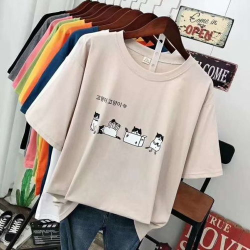 义乌尾货纯棉T恤韩版女装短袖圆领印花体恤 低价批发的优质选择